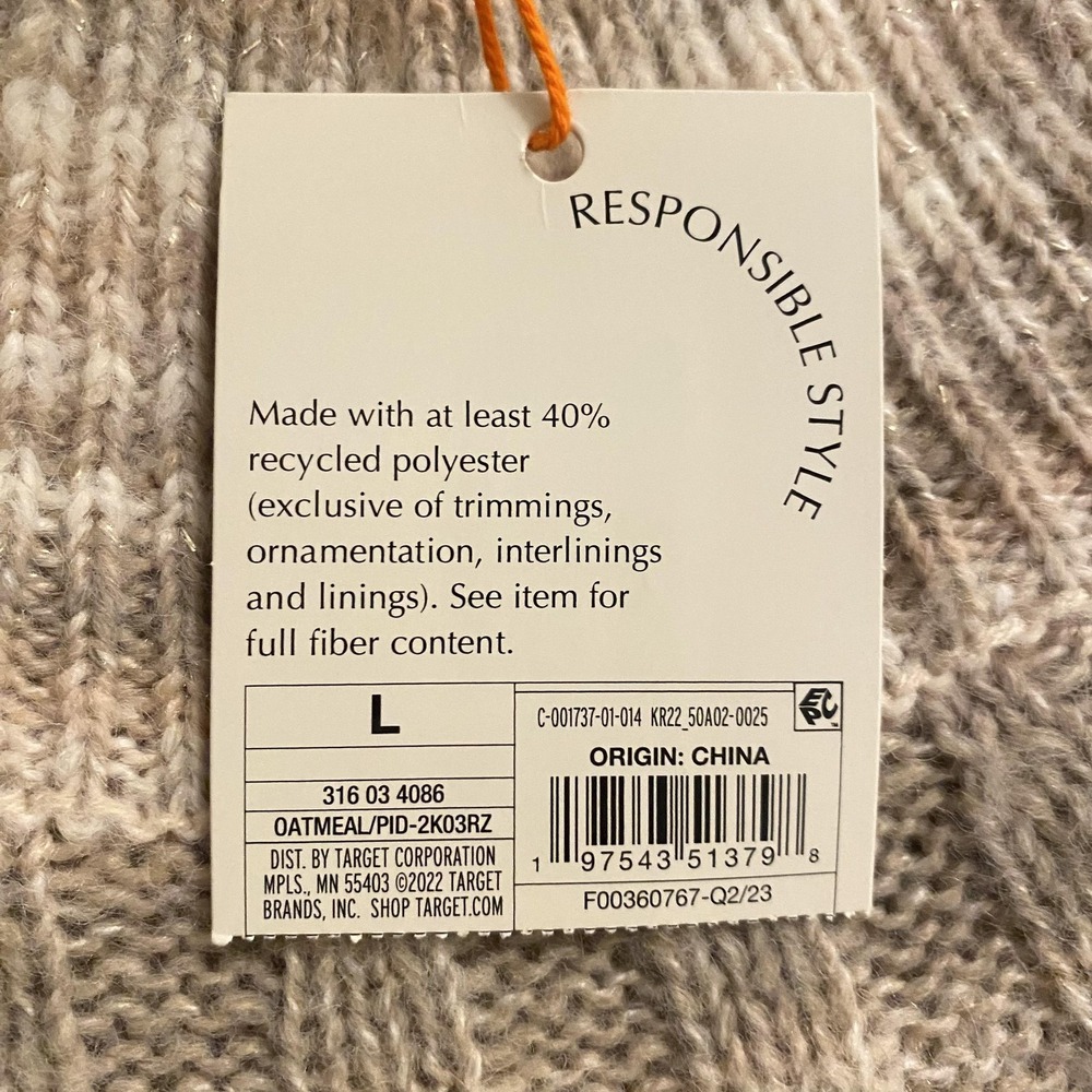 Knox Rose Sweater Womens Large Oatmeal Mock Neck Ribbed Yoke Wool Blend Pullover - Picture 3 of 9